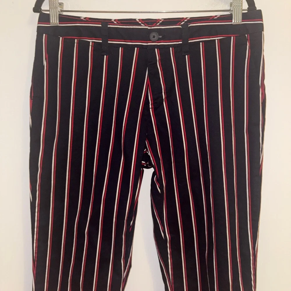 Tommy Hilfiger Striped Pants Women’s Size 10 Navy Red Cotton Stretch Trousers